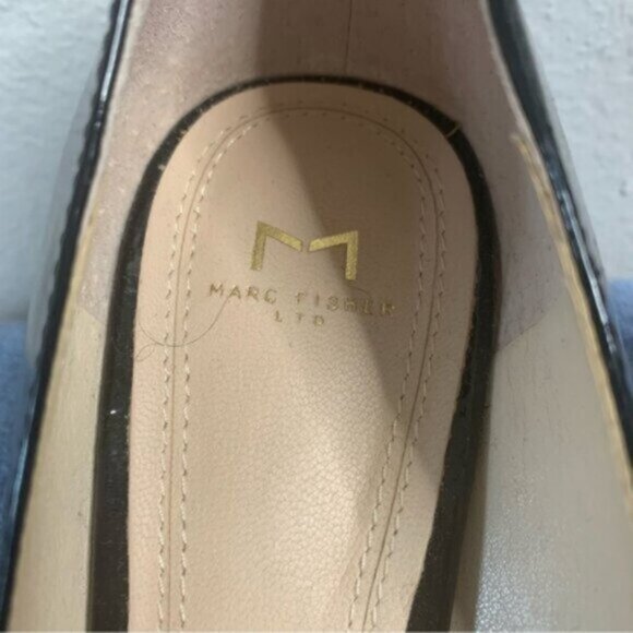 Marc Fisher Ltd Black Patent Leather Pointed Toe Clear Block Heels - Picture 13 of 15